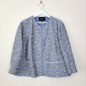 Lafayette 148 Blue & White Long Sleeve Full Zip Textured JacketXXL